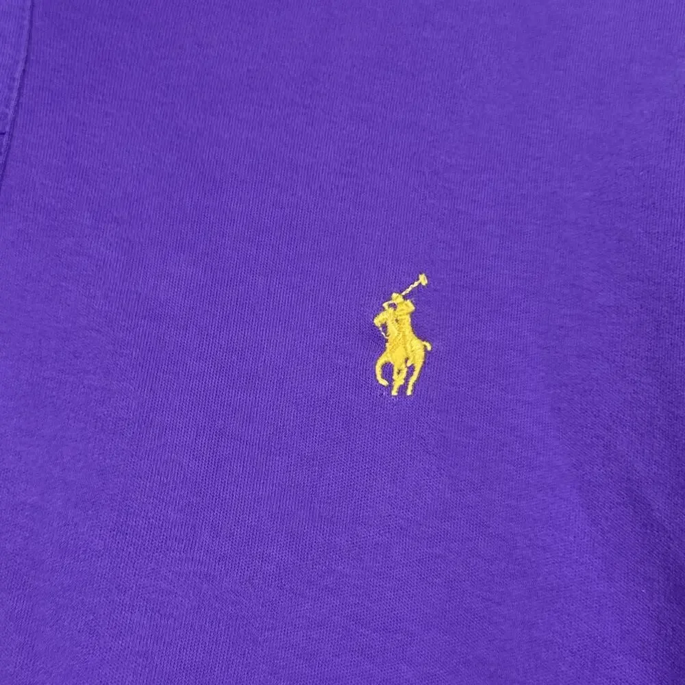 Polo Ralph Lauren Mens L Purple Polo Shirt Yellow Pony Cotton Preppy Heritage